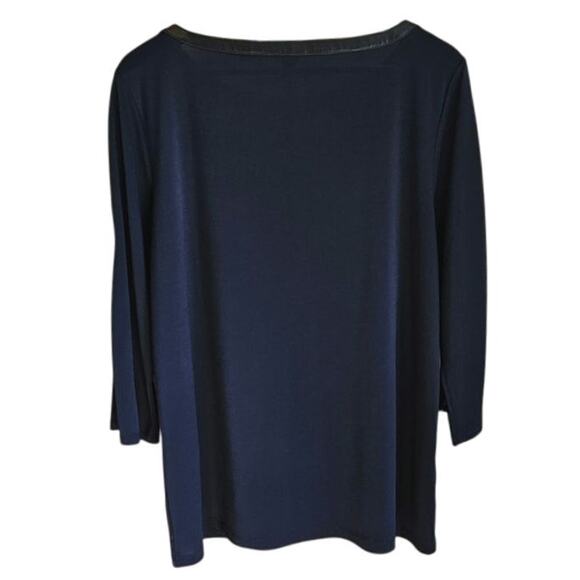 Ann Taylor Blouse Synthetic Black Leather Accents 3/4 Sleeve Navy Women's XLarge - Picture 6 of 6